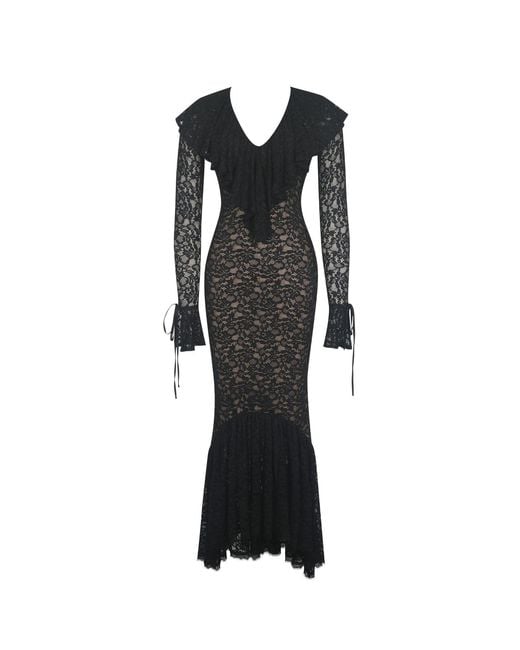 Miss Circle New York Black Parisa Lace Ruffled Mermaid Maxi Dress