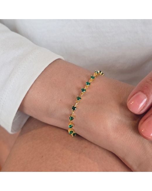 Harfi Metallic Emerald May Birthstone Heart Tennis Plated Bracelet