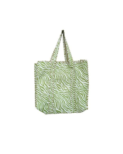 Nila Parmar Designs Green Lime Zebra Cotton Quilted Tote Bag