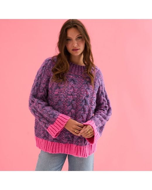 Cara & The Sky Purple Jennie Cable High Neck Balloon Sleeve Jumper