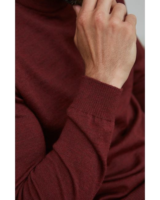 Paul James Knitwear Red Extra Fine Merino Wool Mock Turtleneck Shaw Jumper for men