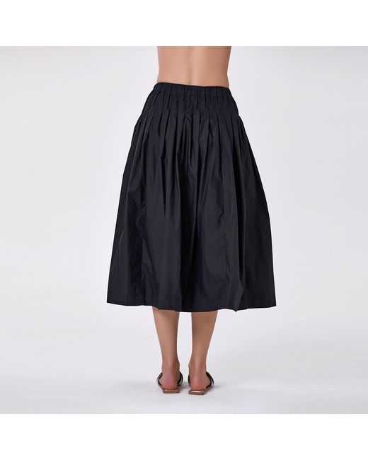 Smart and Joy Black Loose-Fitting Midi Cotton Skirt With Smocked Waist