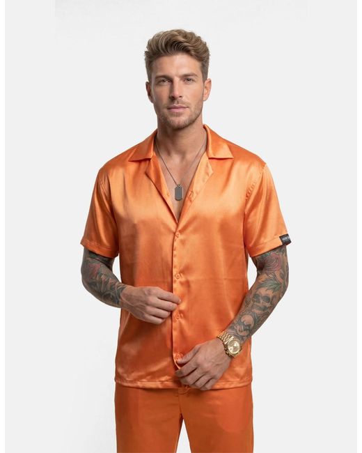 Hustle Orange Fenyx Rising Satin-Shirt for men
