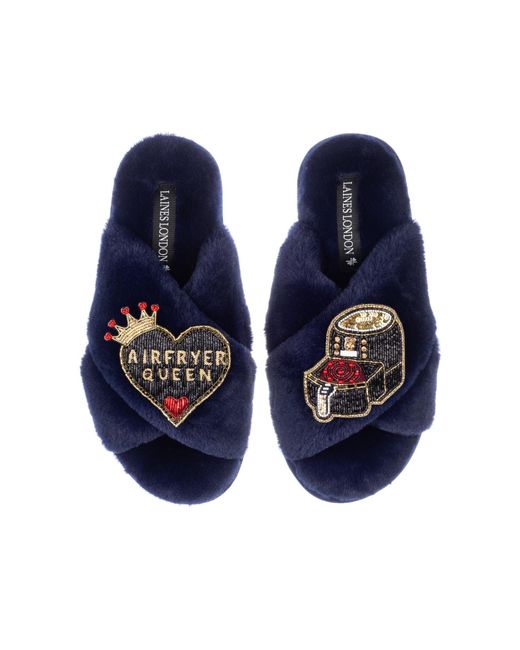 Laines London Blue Classic Laines X Juliet Sears Slippers With Airfryer Queen Brooches
