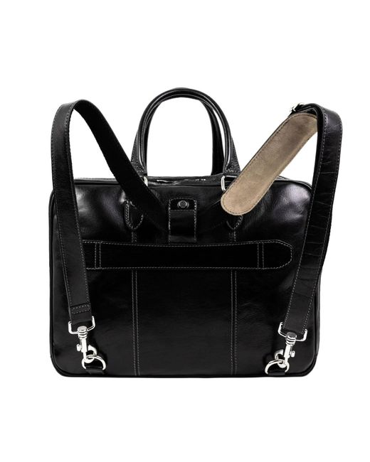Time Resistance Black Leather Convertible Briefcase Backpack for men