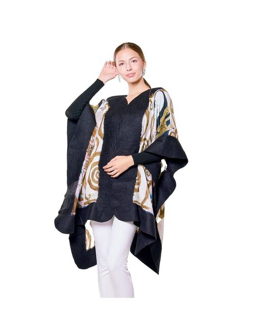 Lumina Eligma Black Poncho Mulberry Silk & Merino Handmade Felt