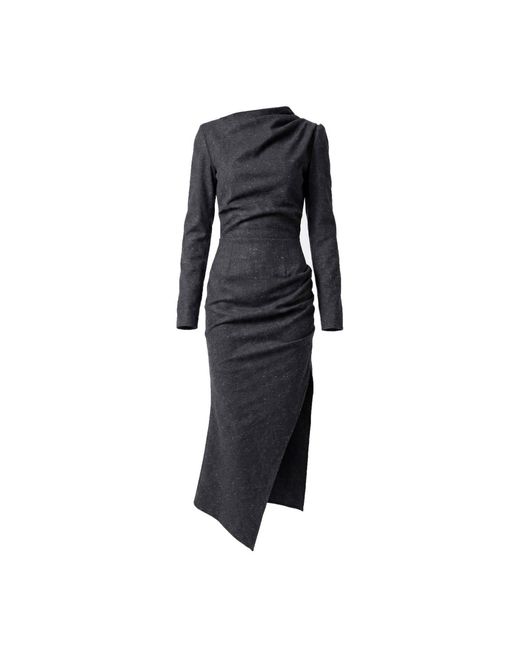 AVENUE No.29 Black Long Sleeve Asymmetric Midi Dress