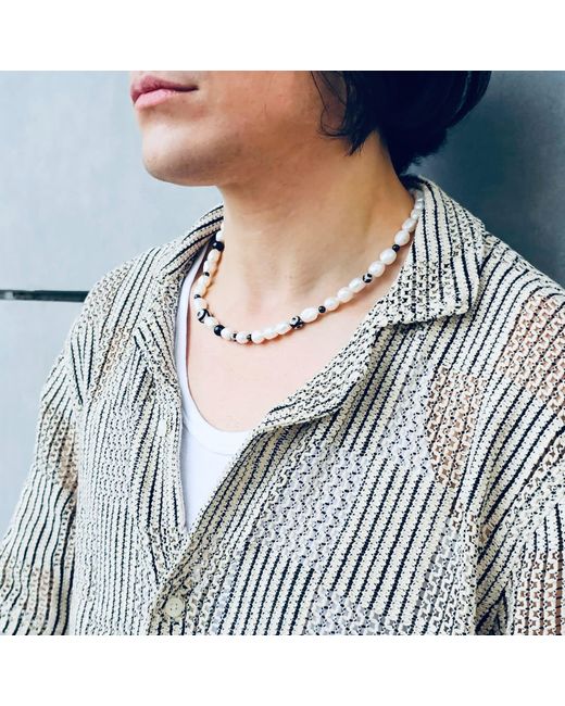 Farra Metallic Freshwater Pearls With Dzi Agate Necklace for men