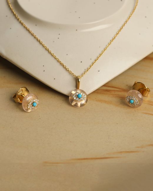 The Jewelz Metallic Ocean Bloom' & Rose Quartz Necklace