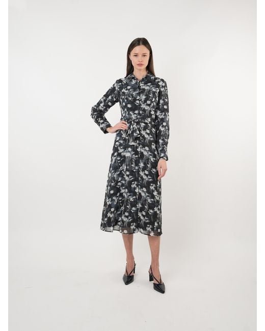 John Abgin Black Chiffon Scatter Printed Shirt Dress