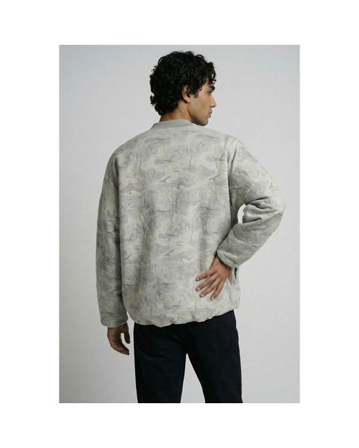 Modenaire Gray Printed Zip Front Bomber Jacket With Bird Pattern for men