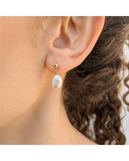 Kiri & Belle White Elodie Baroque Pearl Ball Stud Drop Filled Earrings