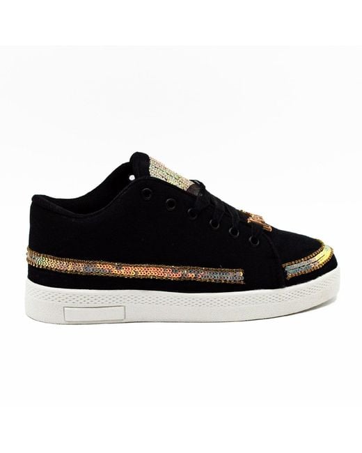 Rettrose Black Rylee Luxury Canvas Handmade Embellished Tennis Shoe