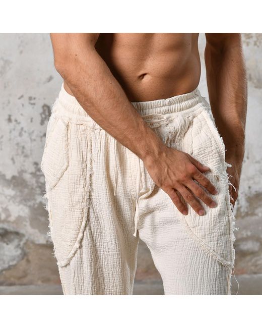 Zhenabia White Tribe Pants Boho Cotton Summer Pants for men