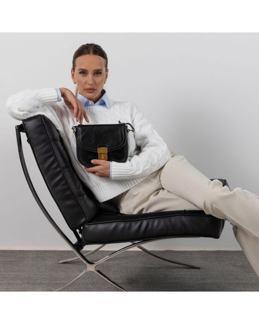 Time Resistance Black Leather Saddle Bag