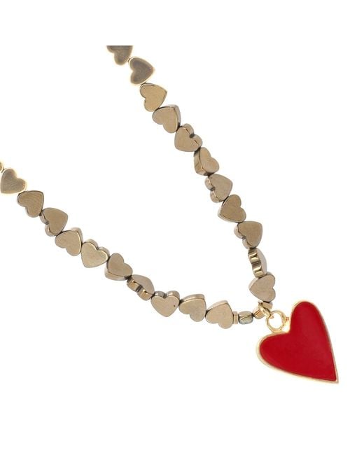 Ebru Jewelry Metallic Heart Pendant Hematite Stone Heart Shape Chain Necklace