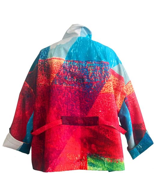 Maxjenny Red Square Boxy Jacket Print Turquise