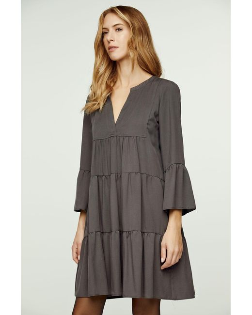Conquista Blue Anthracite Tencel Gathered Seams Dress