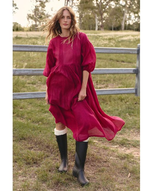 Adrift Clothing Red Coco Cotton Silk Dress