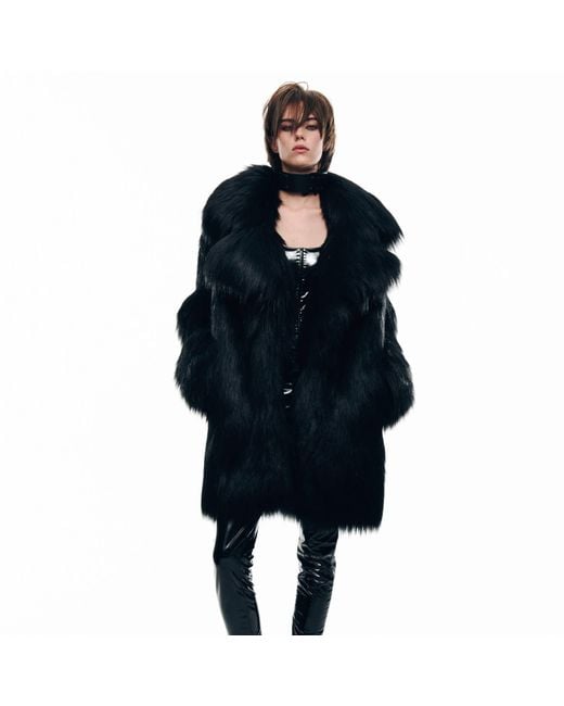Serotoninn Black Oversized Faux Fur Coat
