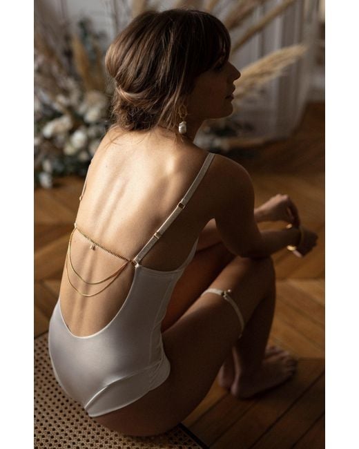 SAETA Paris Blue Neutrals Satin Silk & Jewelry Bodysuit