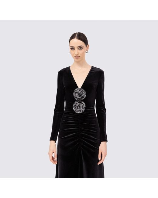 Nissa Black Sequin-Embellished Velvet Midi Dress