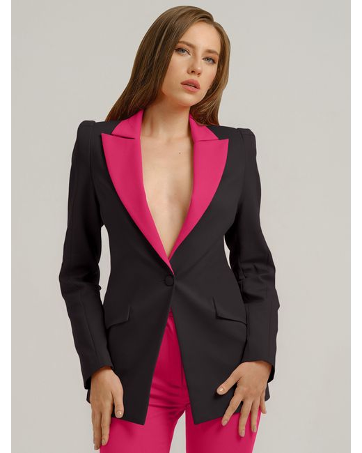 Tia Dorraine Illusion Classic Tailored Suit, Black & Pink