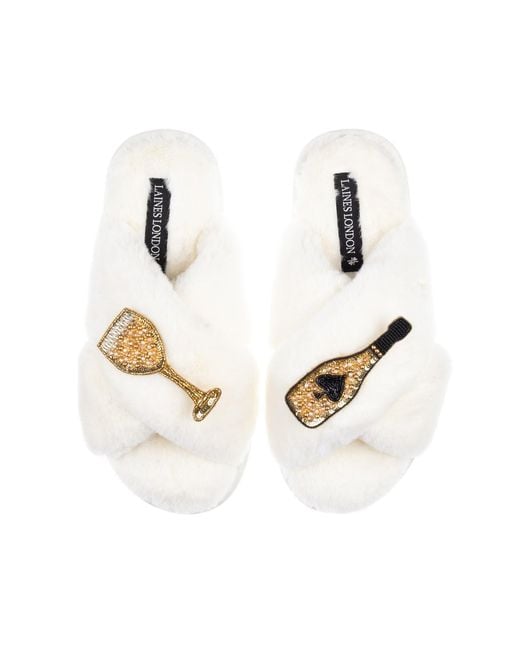 Laines London Metallic Neutrals Classic Laines Slippers With Ace Of Champagne Brooches Cream