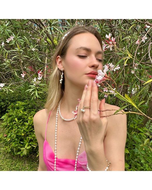 Farra Metallic Freshwater Pearls With Butterfly Charm Necklace