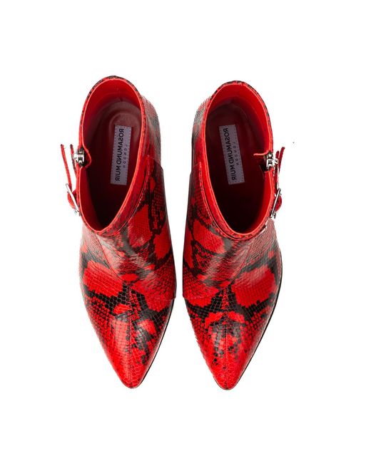 Rosamund Muir London Red Beatrix & Snake Print Ankle Boots