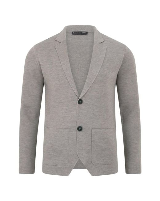 Paul James Knitwear Gray Neutrals Lightweight Extra Fine Merino Wool Massimo Knitted Blazer for men