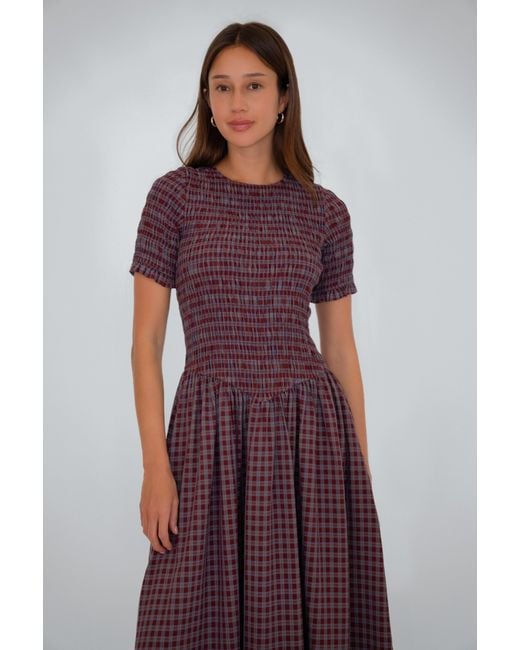 Amy Lynn Purple Beatrix Smocked Grape Plaid Midi Dress