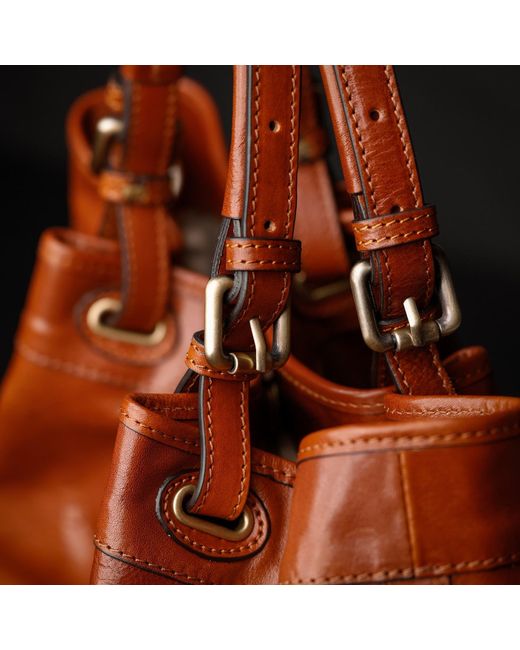 Time Resistance Brown Cognac Leather Tote Bag For