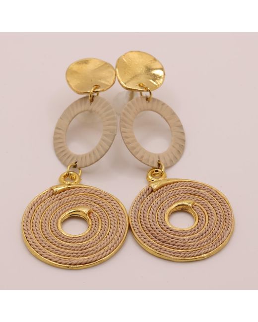 Nart Nature Making Art Metallic The Triple Round Buriti Natural Fiber Earrings
