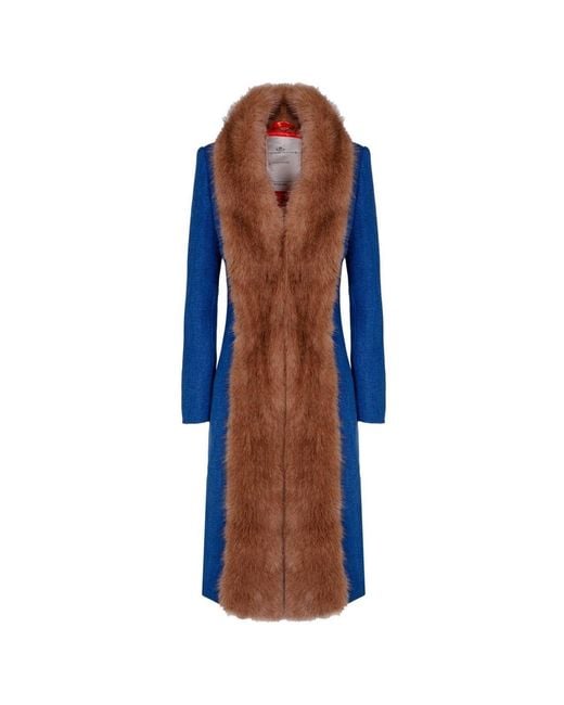 The Extreme Collection Blue Sapphire Faux Fur Structured Long Coat