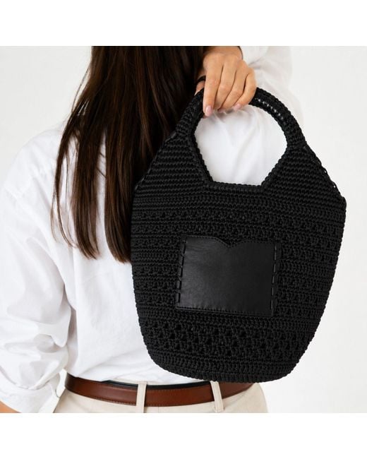 Hamel Atelier Black Handwoven Raffia & Leather Handbag
