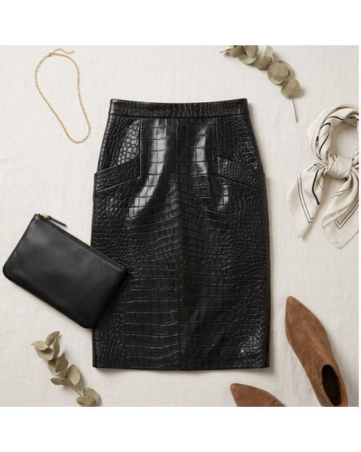 Harmain Leathers Ltd Black Mock-Croc Leather Pencil Skirt
