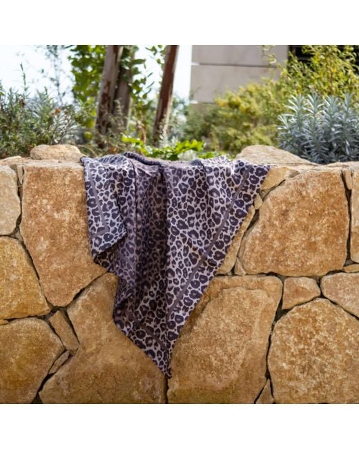 Lamberty Munich Purple Leopard Savannah Italian Mulberry Silk Scarf Taupe