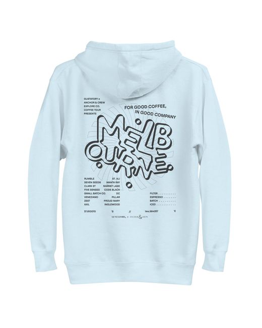 Anchor and Crew Blue Sky Gustatory Melbourne Coffee Scene Cotton Blend Embroidered Hoodie