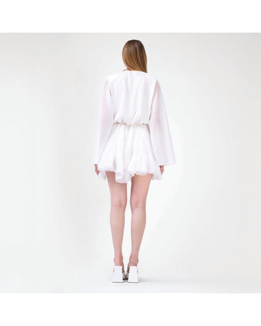 BLUZAT White Mini Dress With Inserts