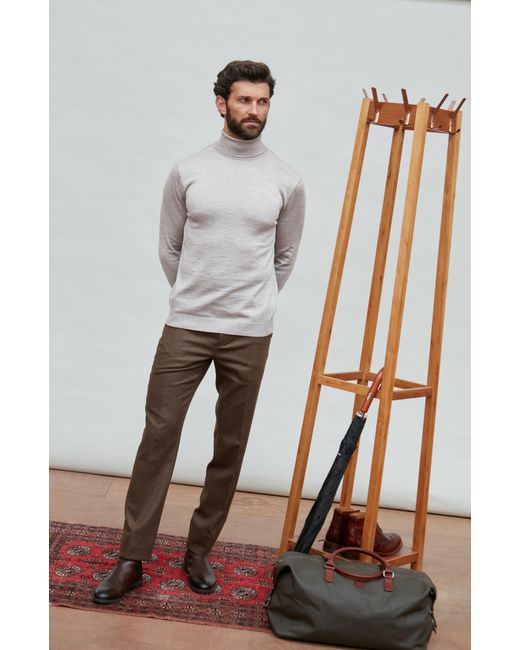 Paul James Knitwear Gray Neutrals Extra Fine Merino Wool Westonn Roll Neck Jumper for men