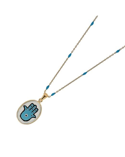 Ebru Jewelry Metallic Blessed Hamsa Hand Turquoise Necklace-gold