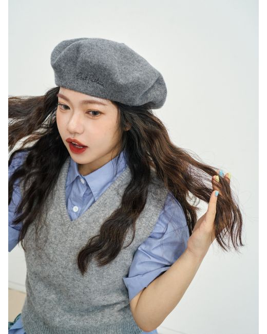 Lost Pattern Gray Bon Chic Wool Beret