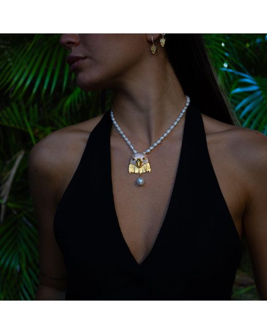 Ebru Jewelry Metallic Majestic Eagle Pearl Statement Necklace
