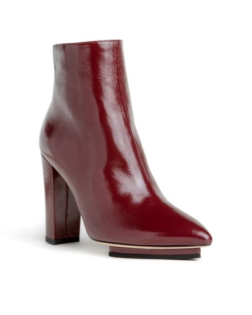 Beautiisoles by Robyn Shreiber Made in Italy Purple Tessa Burgundy Shiny Patent Leather Work Or Day Platfrom Chunky Heel Ankle Bootie