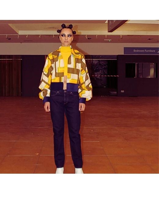 Couture to Your Door Yellow Geometric Seventies Denim Jacket