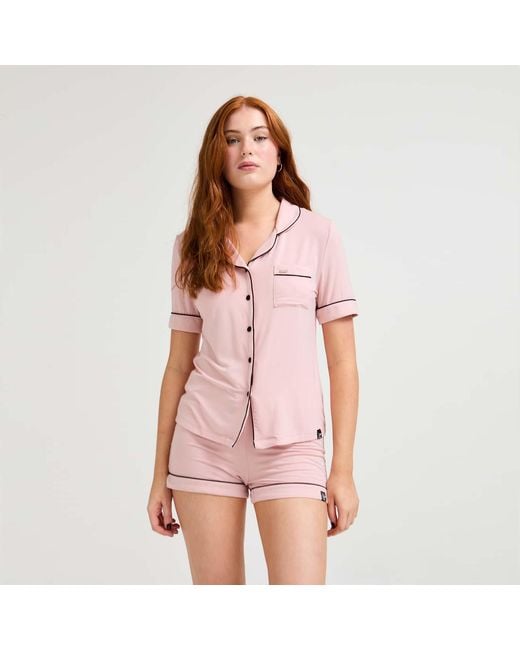 Pretty You London Bamboo Shirt Short Set In Pink