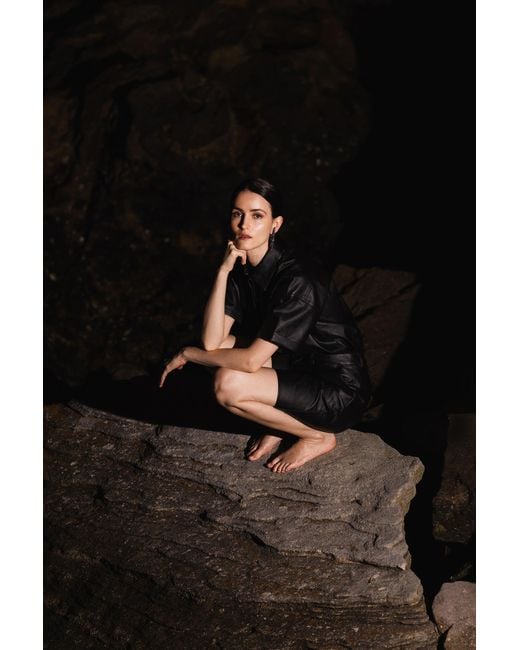 Lendrop Studios Black Kumi Long Leather Shorts
