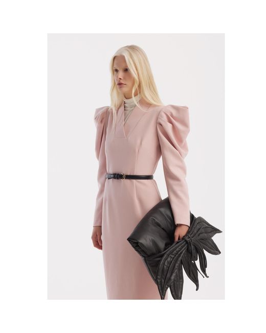 Julia Allert Pink Crepe Midi Dress With Statement Sleeves – Pale