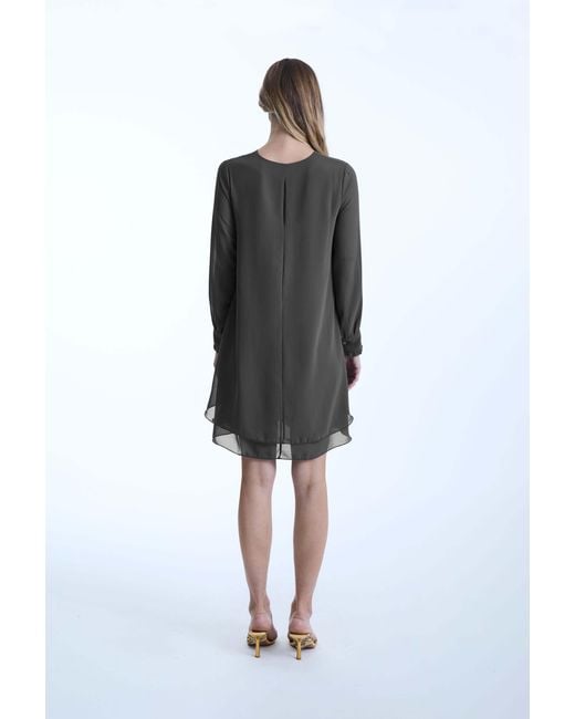 James Lakeland Gray Long Sleeve Charcoal Wave Hem Dress
